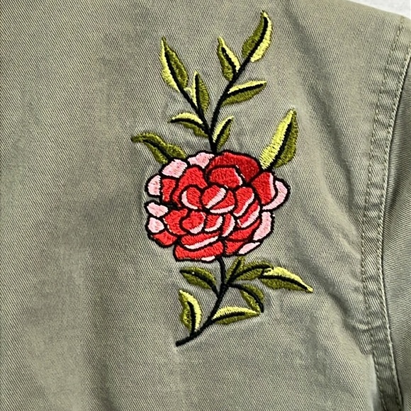 LOFT Outlet Embroidered Utility Jacket Sz M Green Drawstring Zip/Snap Front - Picture 8 of 13